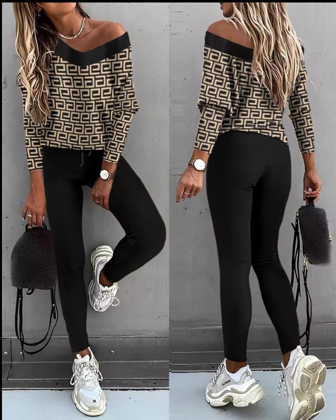 Ensemble de pantalon deux pièces à manches chauve-souris pour femme