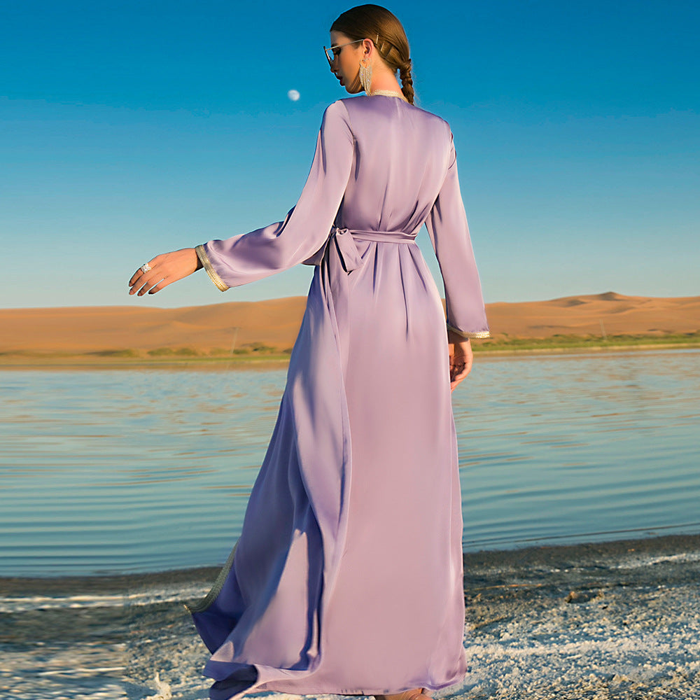 Fog Purple New Heavy Industry Hand Sewn Diamond Middle East Dress