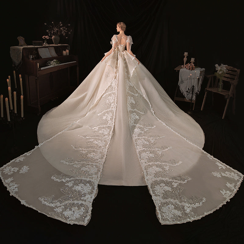 Robe bustier perlée longue à traîne pour femme, élégante et sophistiquée