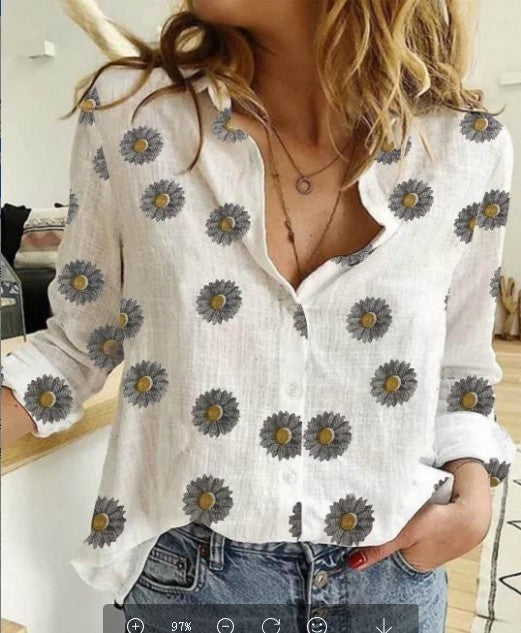Polka Dot Cotton Linen Long Sleeve Shirt for Women