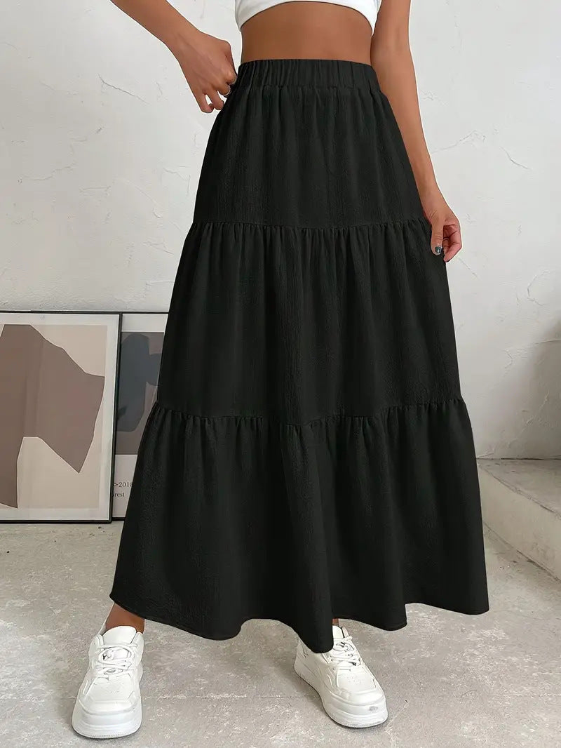 European And American Style Women Summer Bohemian Pleated Layered Long Skirt