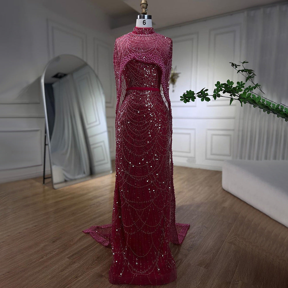 Robe de soirée longue de luxe perlée pour femme