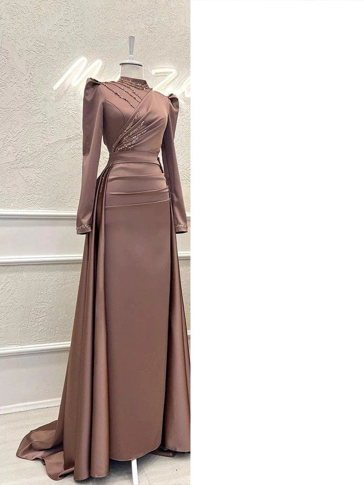Muslim Stand Collar Detachable Long Sleeve Evening Dress