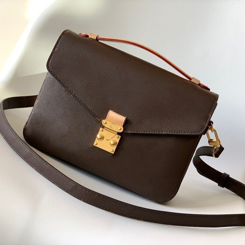 Women's Color Matching Genuine Leather L Square Messenger Shoulder Bag 25x19x7cm