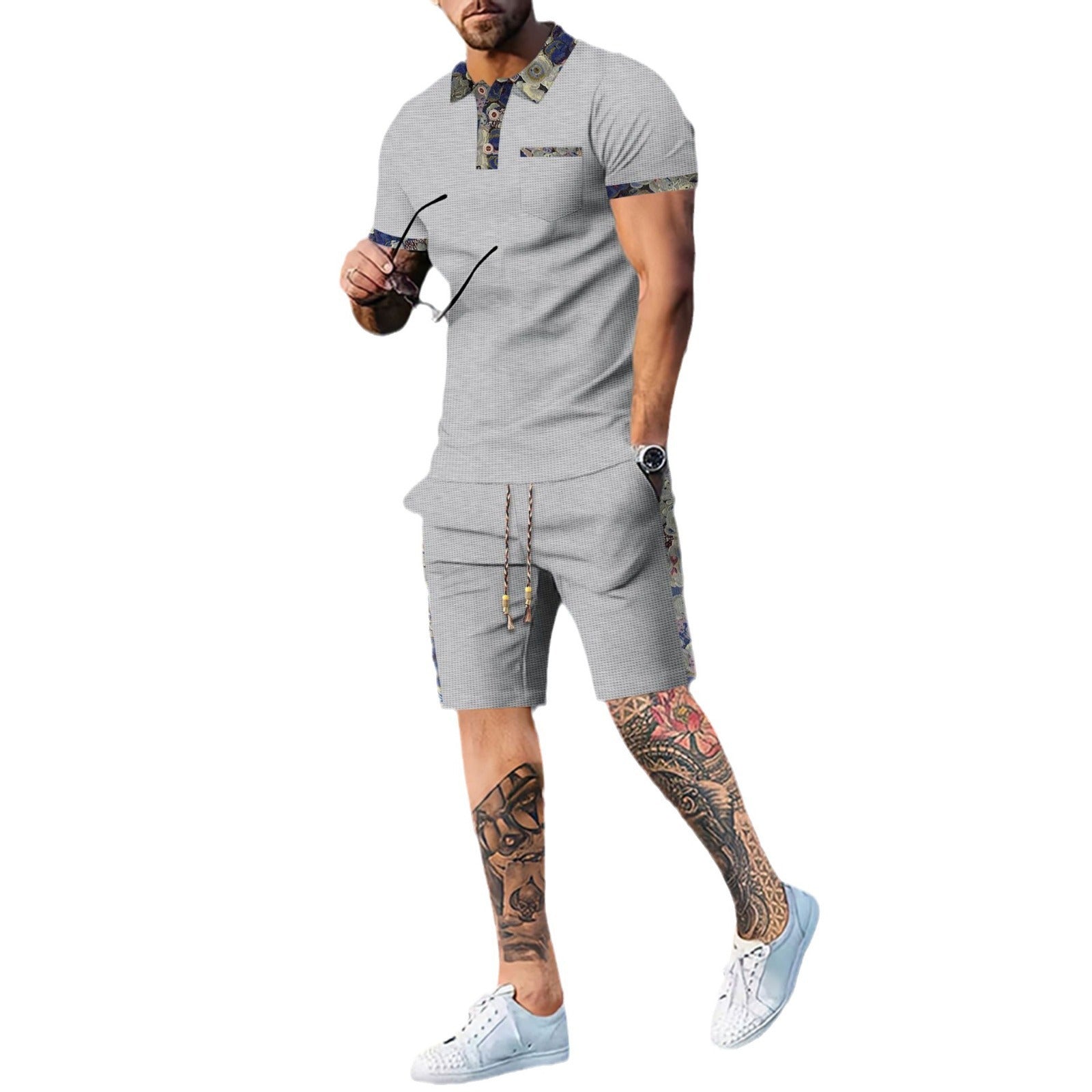 Men's Casual Shorts and Top Set Polyester Fiber