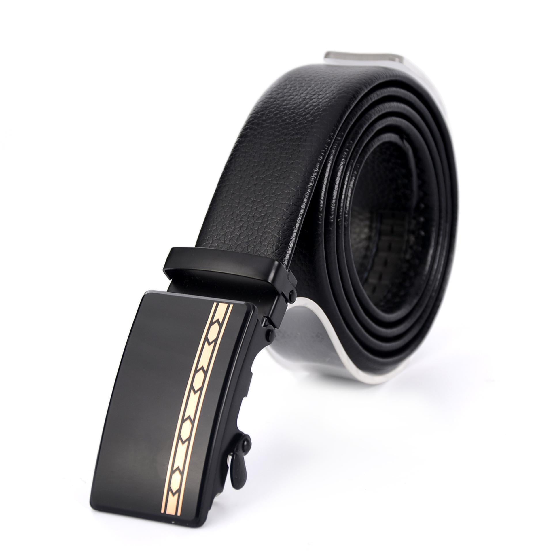 Men's Automatic Buckle Business Casual Belt with Mirror Acrylic Iron Button, 110-130cm, Patent Leather Finish