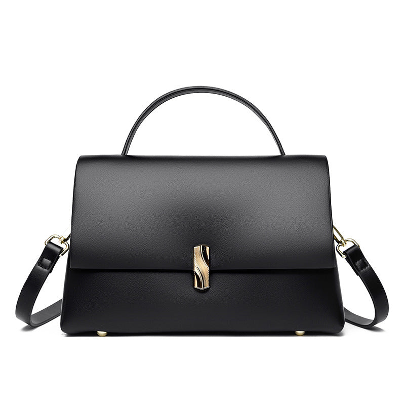 Ladies Premium Leather Gold Bar Lock Tote Bag 27x17x9cm