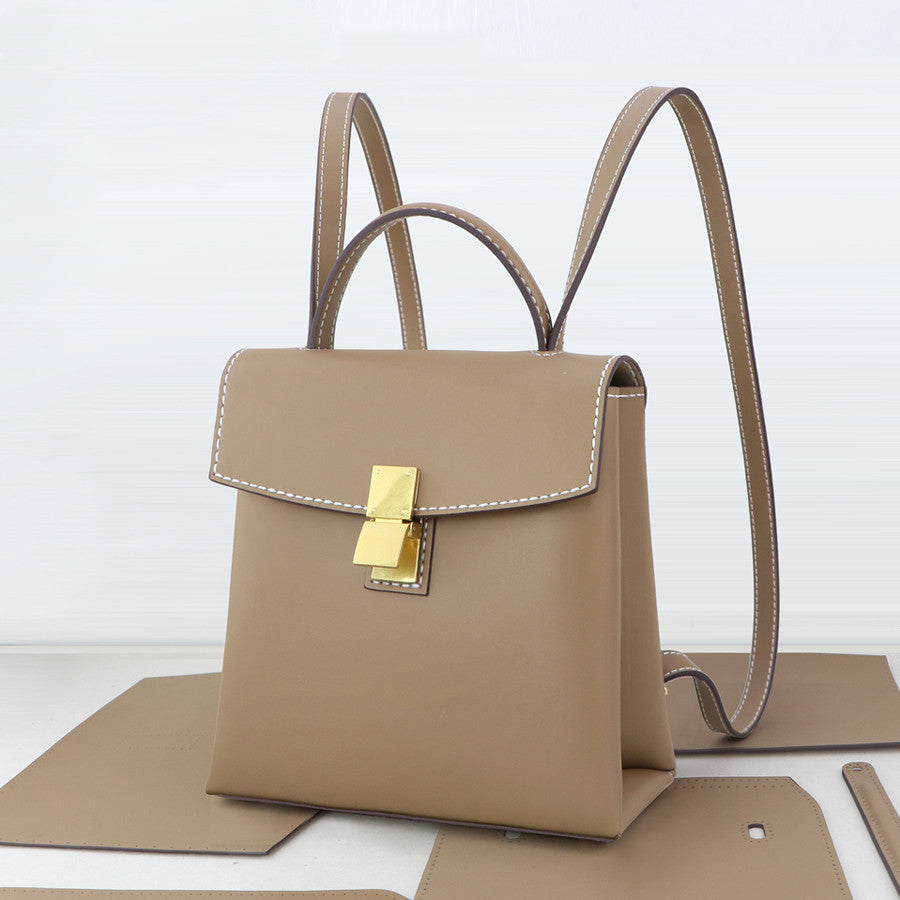 Simple Fashion Medium Caramel Leather Backpack