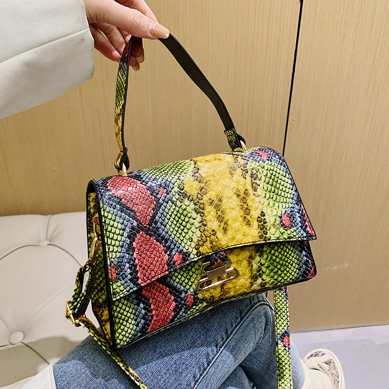 Sac à main en PU avec serrure Gourde Motif Serpent pour femmes, à porter à l'épaule ou en bandoulière