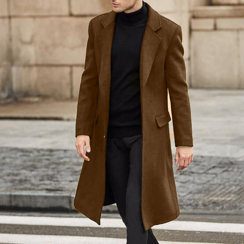 Manteau long trench homme en laine de couleur unie