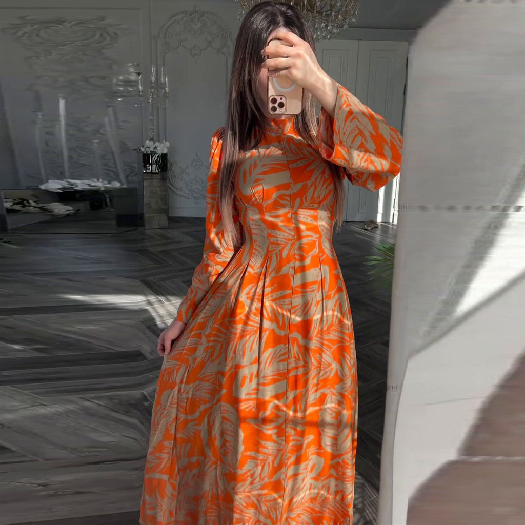 Women's High Waist Long Sleeve Slim Fit A-Line Swing Dress
