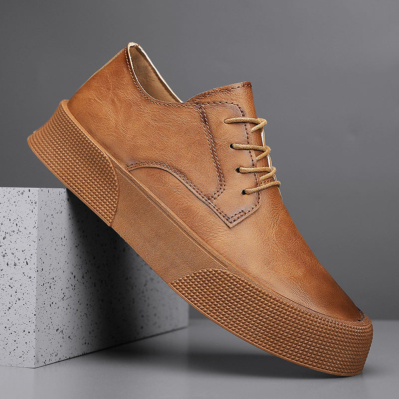 Chaussures basses décontractées pour hommes, à lacets, style rétro, avec plateforme, marron