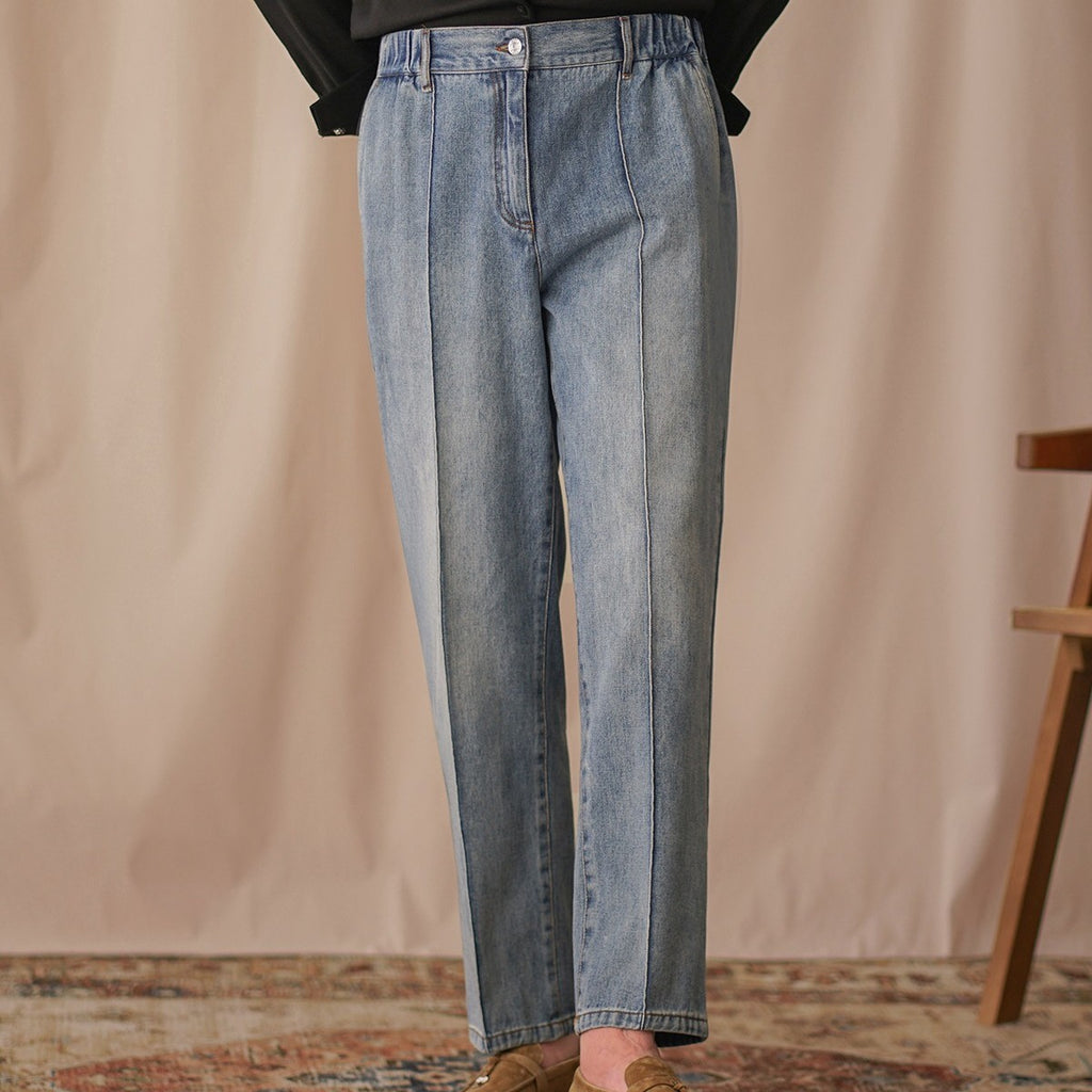 British Style Mid Waist Straight-Leg Cropped Pants