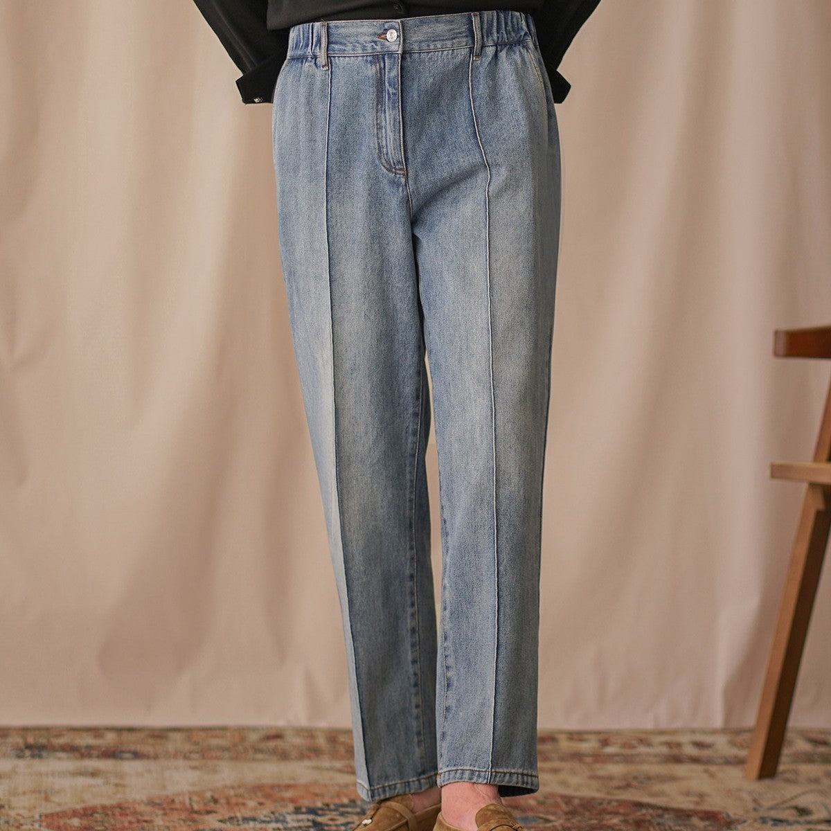 British Style Mid Waist Straight-Leg Cropped Pants