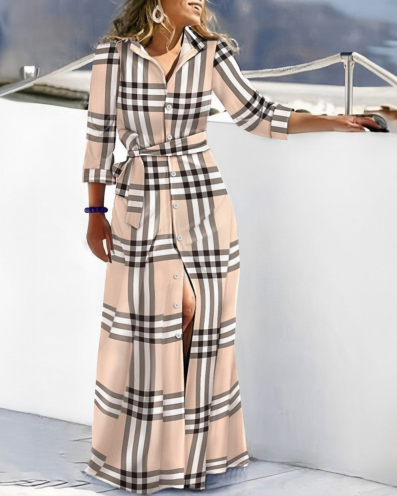 Fashion Long Sleeve Printed Shirt Dress