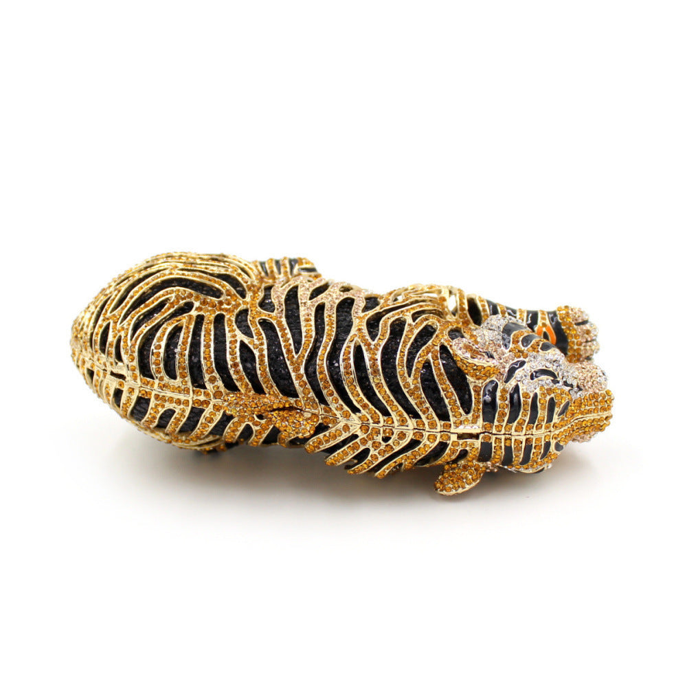 Tiger Rhinestone Metal Crystal Evening Clutch Bag 19cm