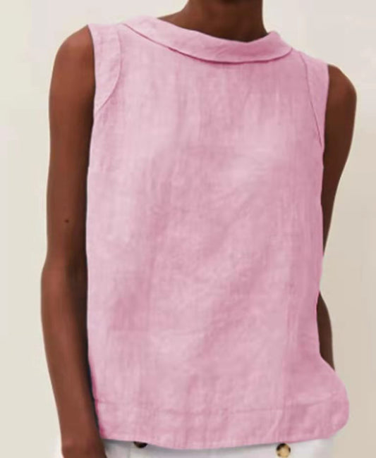 Solid Color Round Neck Short Pullover Casual Solid Color Sleeveless Top