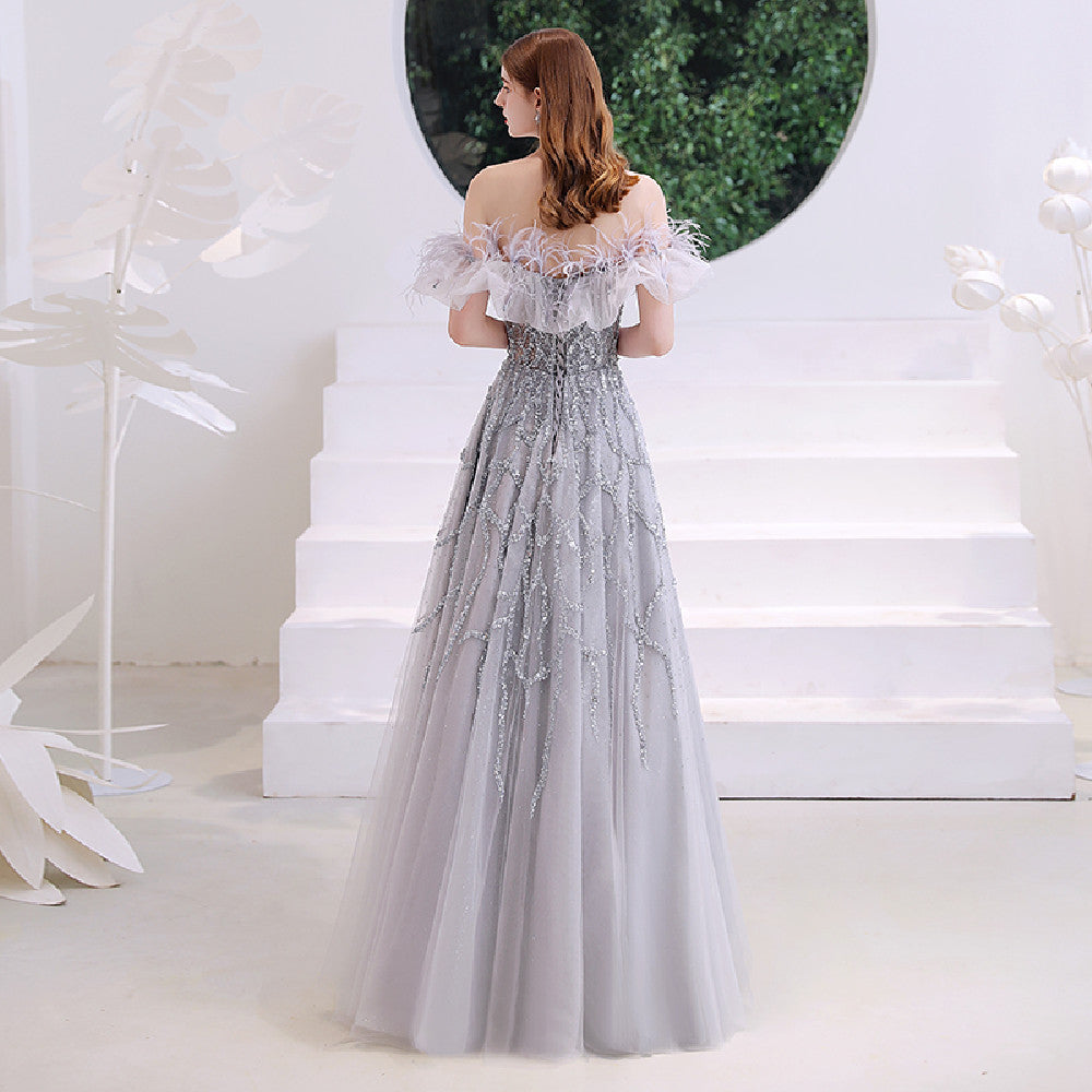 One Shoulder Organza Dress Light Grey Senior Ladies Banquet
