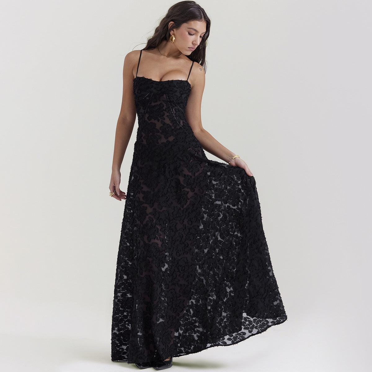 Elegant Strapless Lace Suspender A-Line Dress for Women