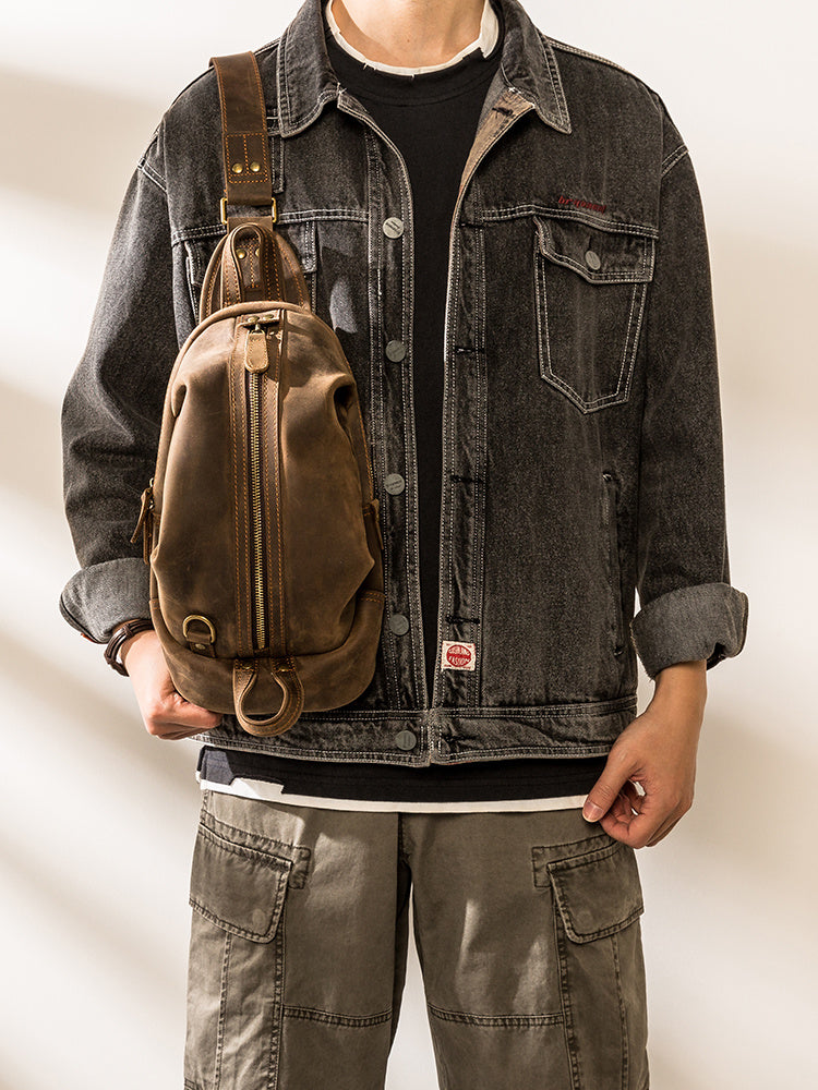 Retro Crazy Horse Skin Shoulder Messenger Bag Head Layer