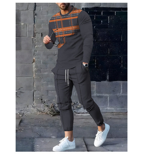 Men's Casual Round Neck Sweatshirt Pullover Two-piece Set