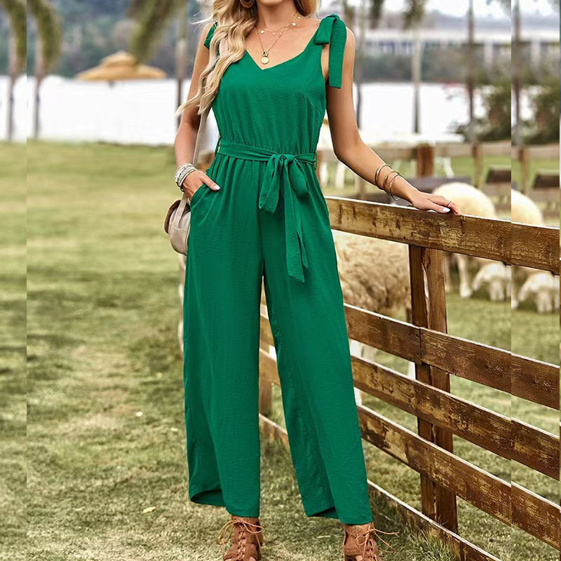 Elegant Ladies Solid Color Ice Linen Jumpsuit S-XL