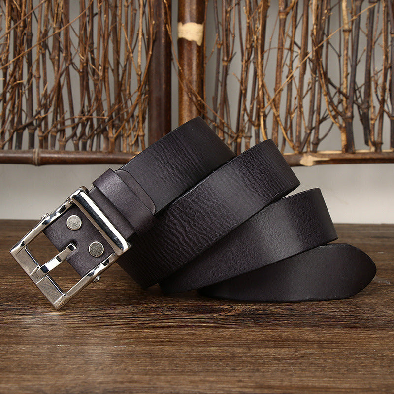 Men's Retro Genuine Leather Cowhide Belt with Stainless Steel Buckle