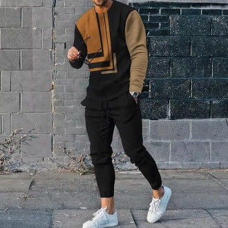 Men's Ethnic Style Printed Long Sleeve Trousers Suit Cotton Blend