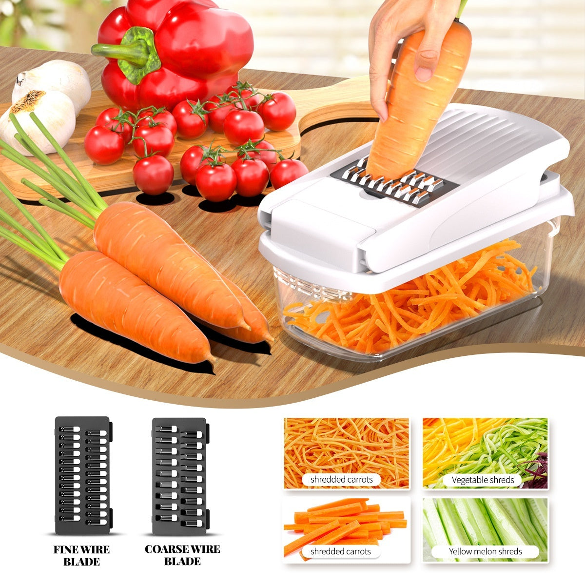 Household 15-in-1 Multi-Function Vegetable Chopper with Stainless Steel Blades