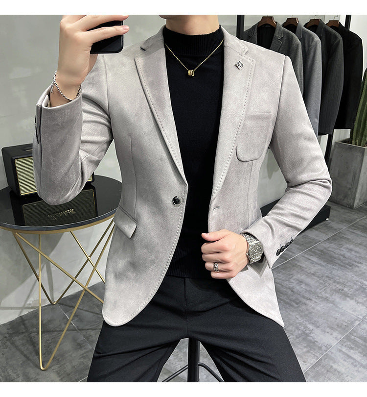 Men's Casual Slim Fit Suede Suit Top in Multiple Colors