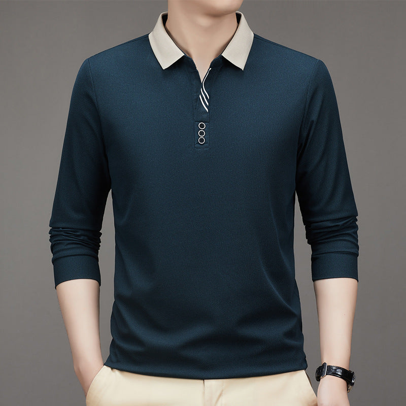 Men's Autumn Business Fit Solid Color Polo Collar Shirt