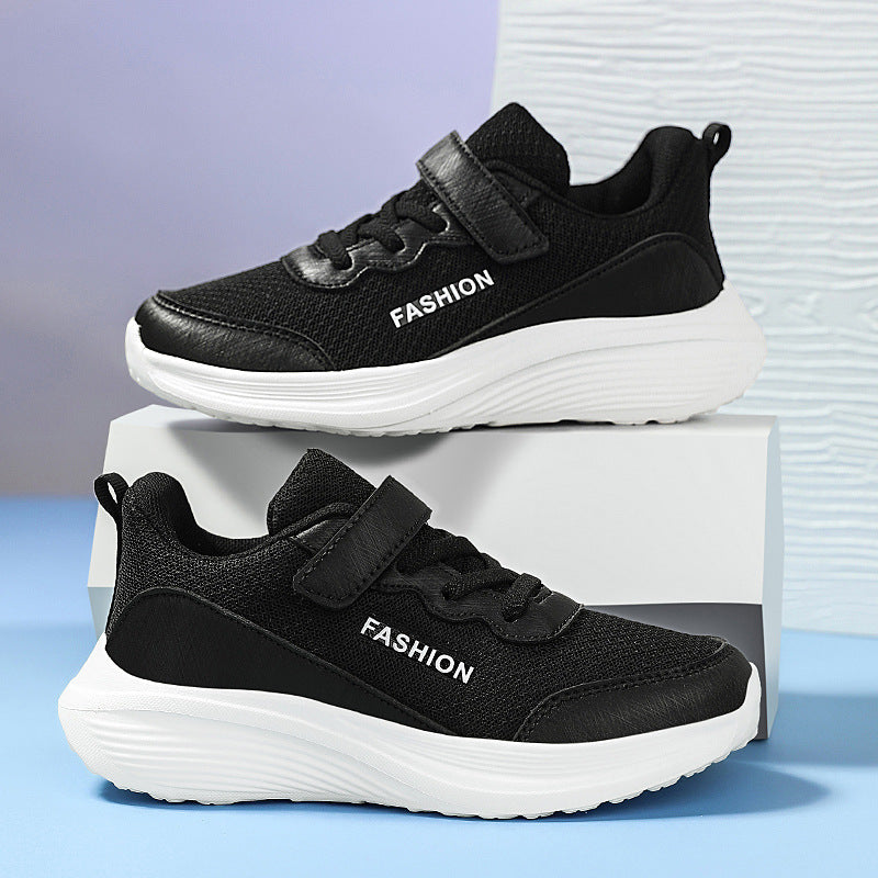 Chaussures de course pour garçons en maille respirante pour terrain dur, noir et blanc, tailles 28-40