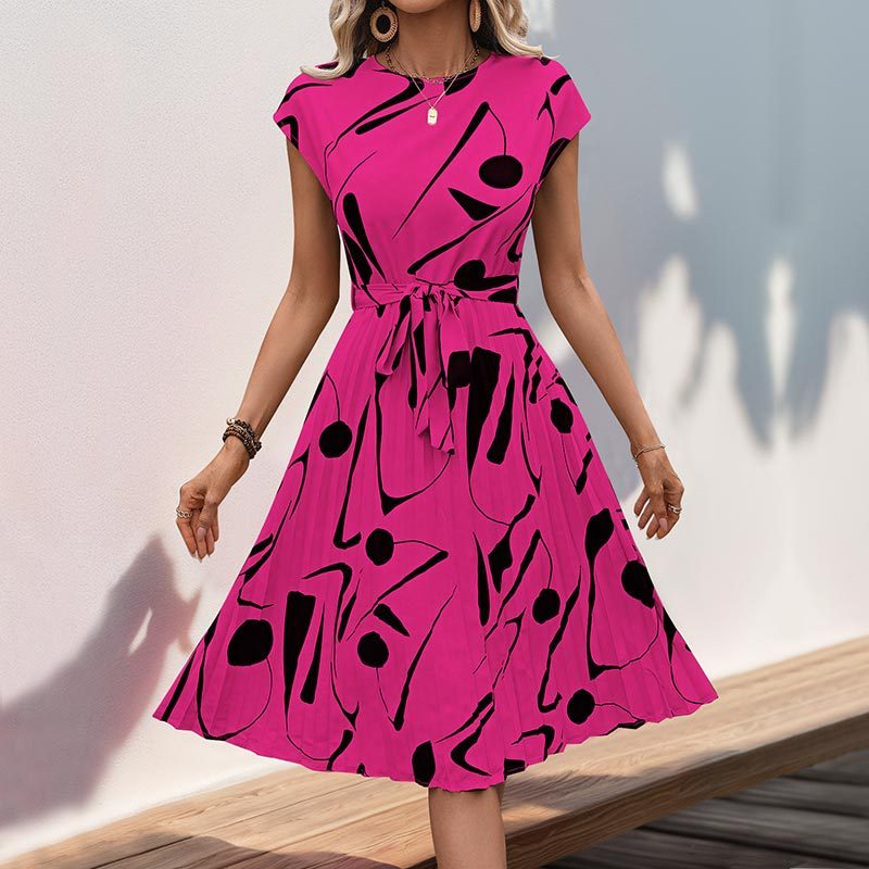 Summer Women's Geometric Print Pleated Dress