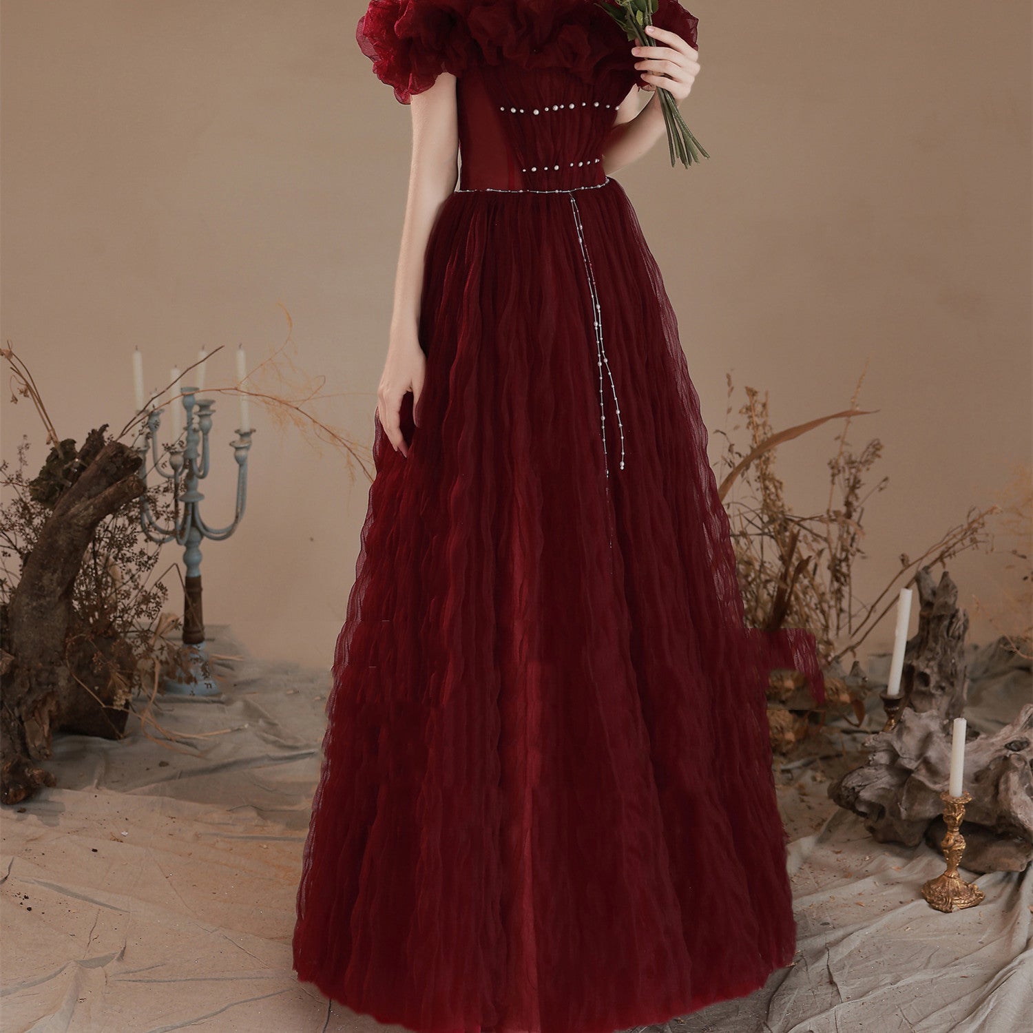 Bridal Red Pearl Korean Style Bandage Dress