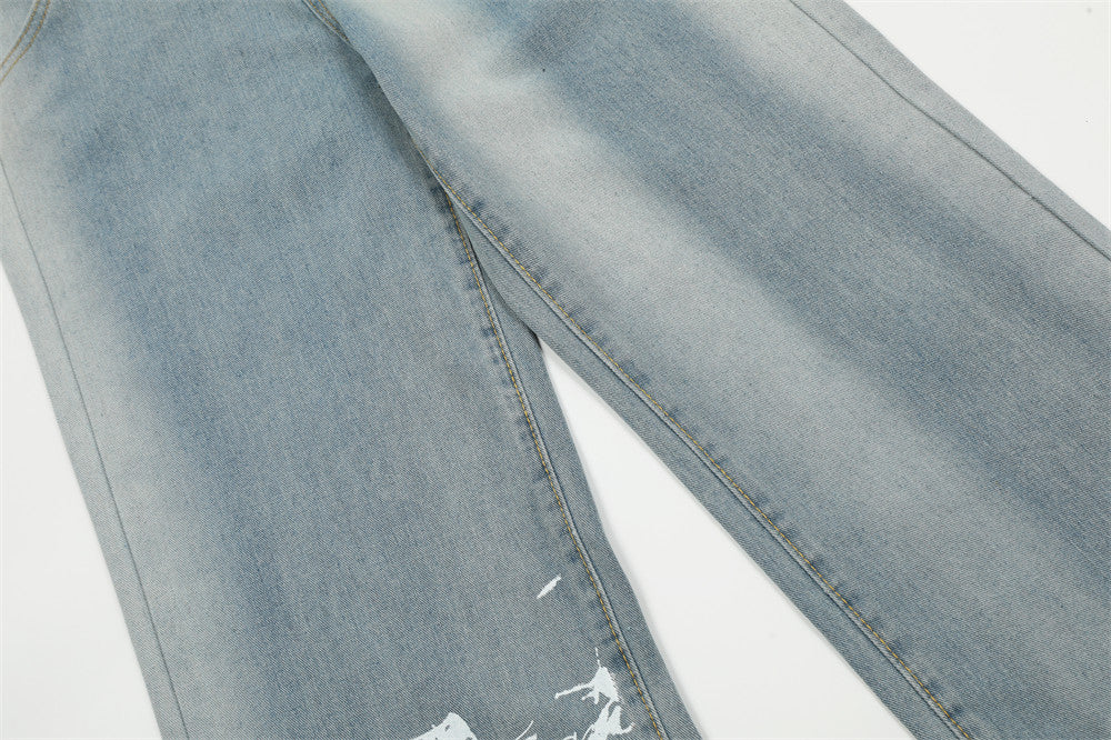 Men's Inkjet Gradient Wide Leg Denim Trousers Hip Hop Style