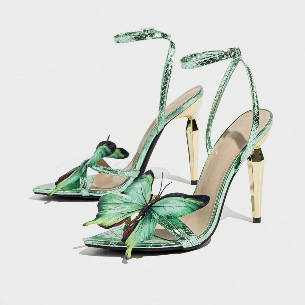 Women's Green Butterfly Stiletto Heel Sandals, Size 35-43