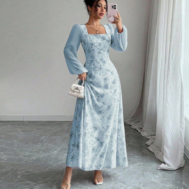 Women's Chiffon Floral Long-sleeved Dress