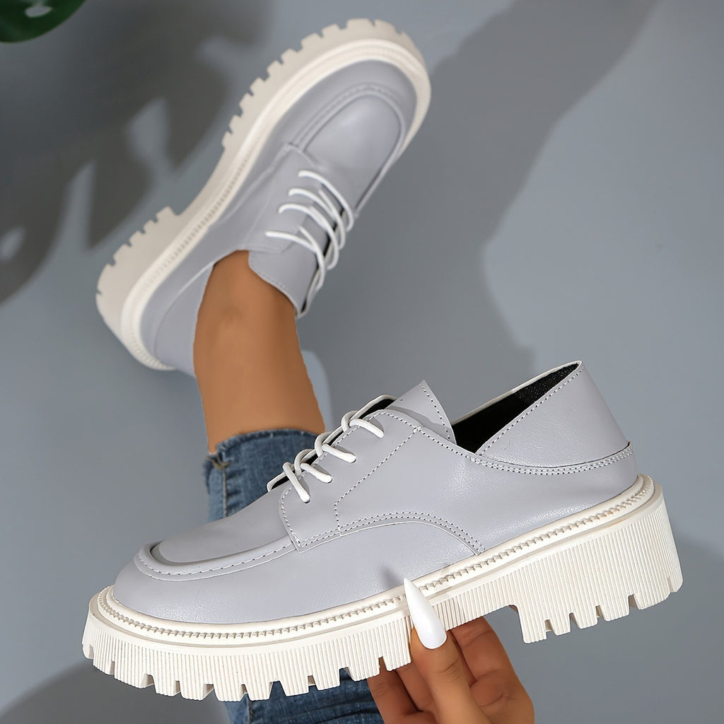 Light Gray Lace-Up Platform Oxfords for Women