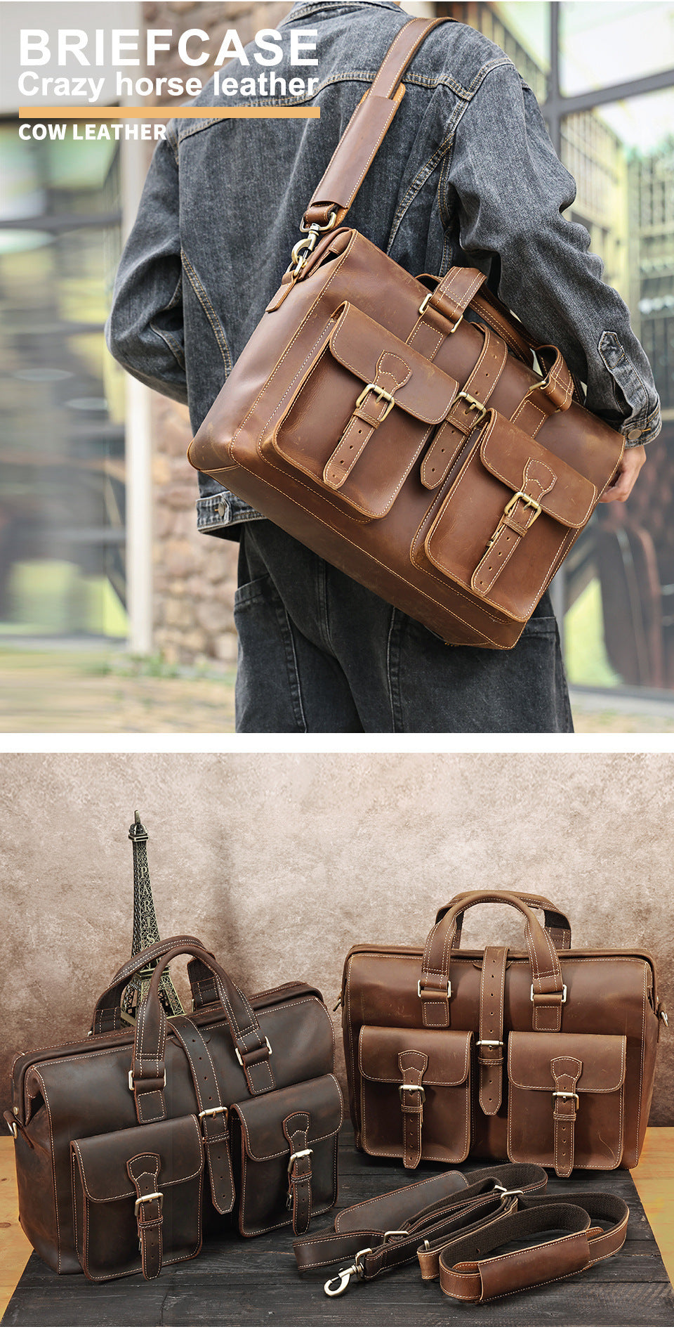Sac d'affaires de voyage en cuir véritable