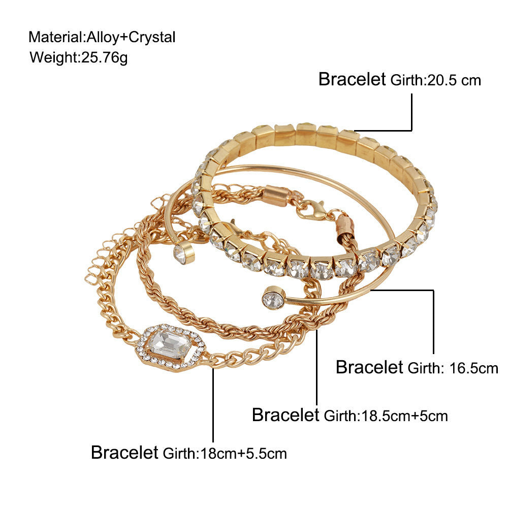 4pcs Women's Adjustable Crystal Bracelet Set with Rhinestones