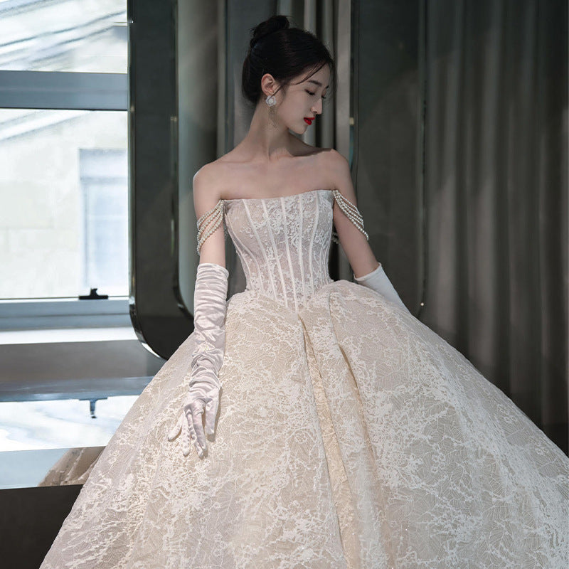 Bandeau French Lace Bridal Wedding Dress Sleeveless Long Skirt