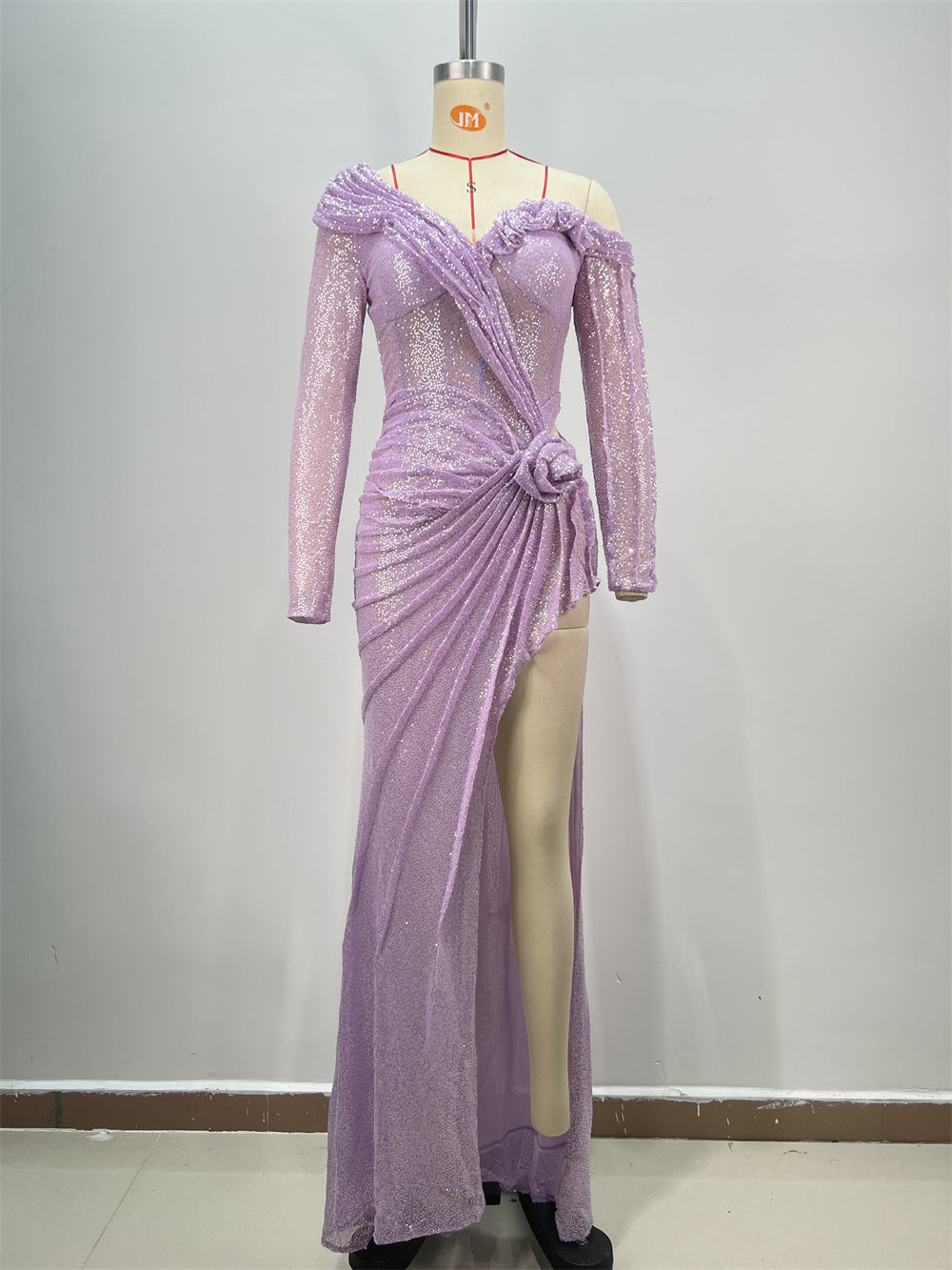Women's Slim Fit Lavender Purple Long Slit Dress