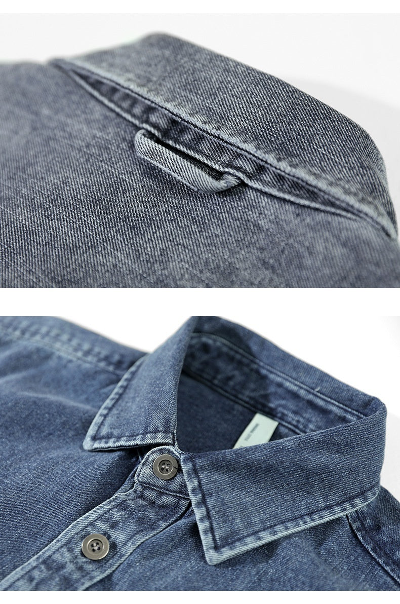 Drop Shoulder Loose Casual Cotton Denim Shirt Coat for Men