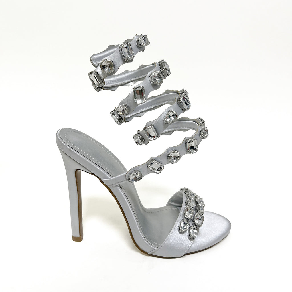 Sandales à talons aiguilles en satin noir et or avec strass, talon de 11 cm, bout carré, boucle d'été