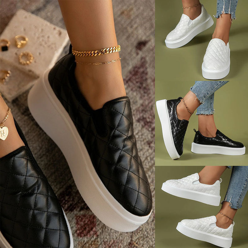 Chaussures plates en cuir à plateforme écossaises pour femmes