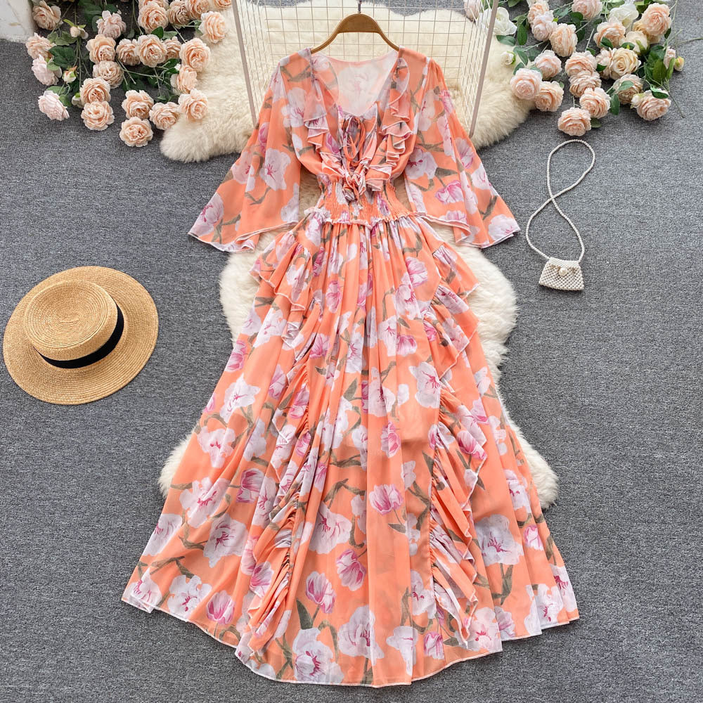 Tea Break French Retro Chiffon High Waist Dress