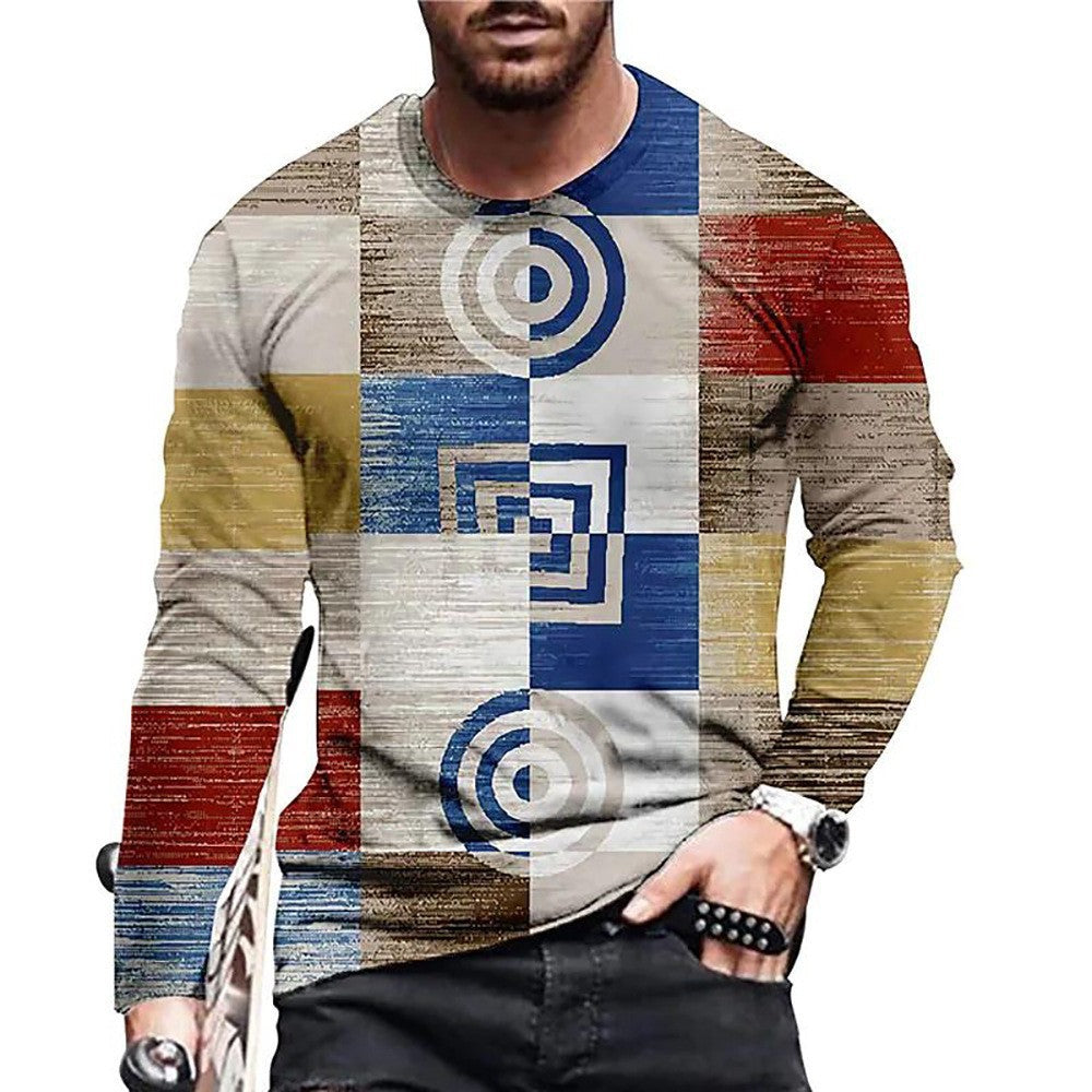Men's 3D Digital Printed Camouflage Round Neck T-Shirt Long Sleeve Plus Size
