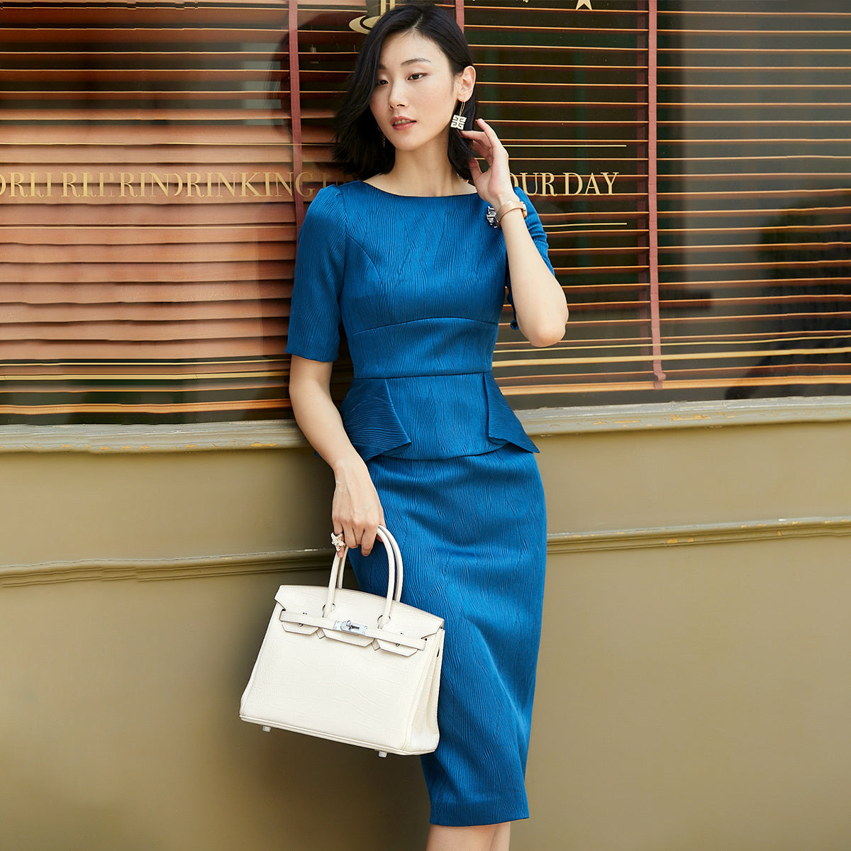 Women's Slim Long Sleeve Business Formal Hip Skirt Dress