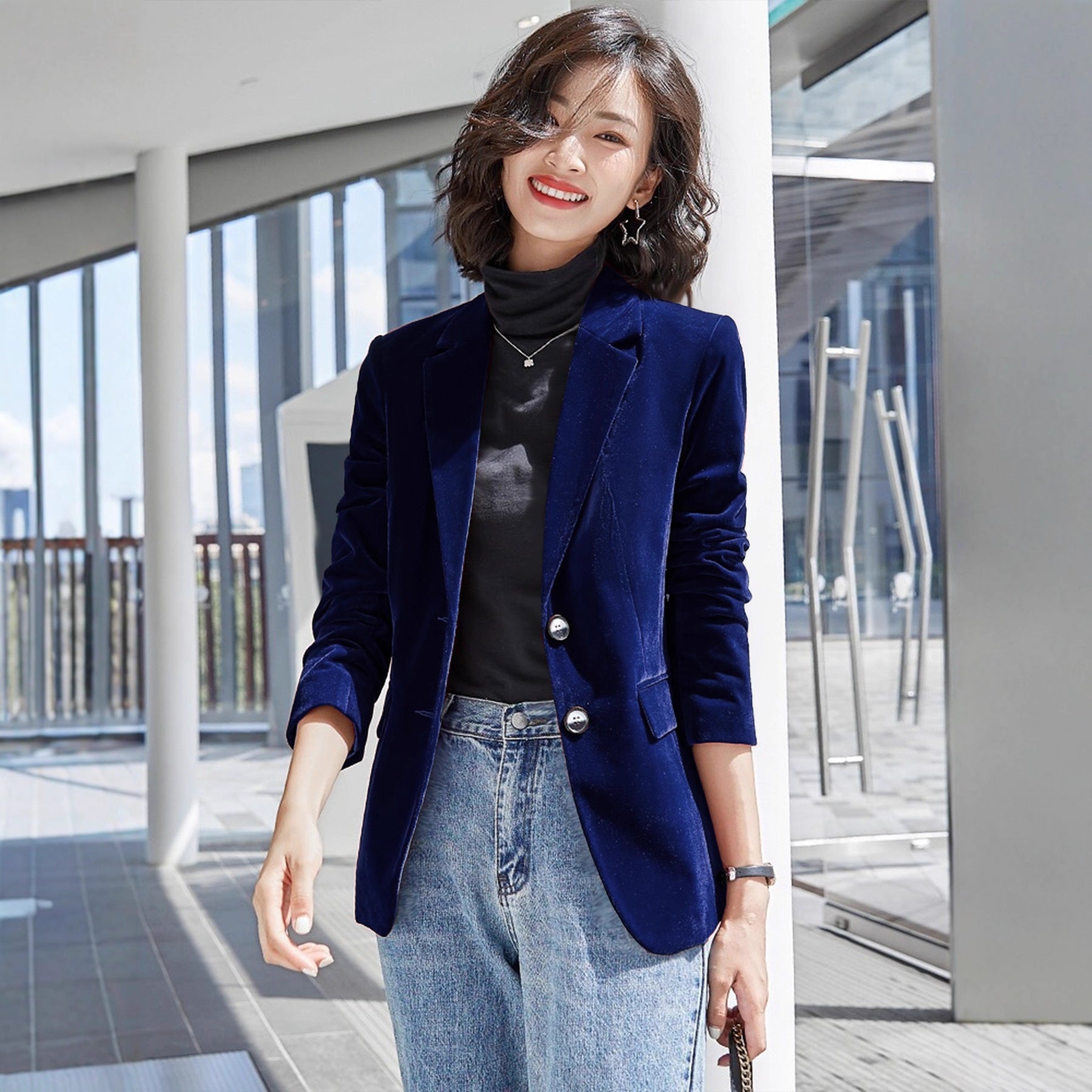 Velvet Slim Fit Vintage Style Blazer Coat for Women