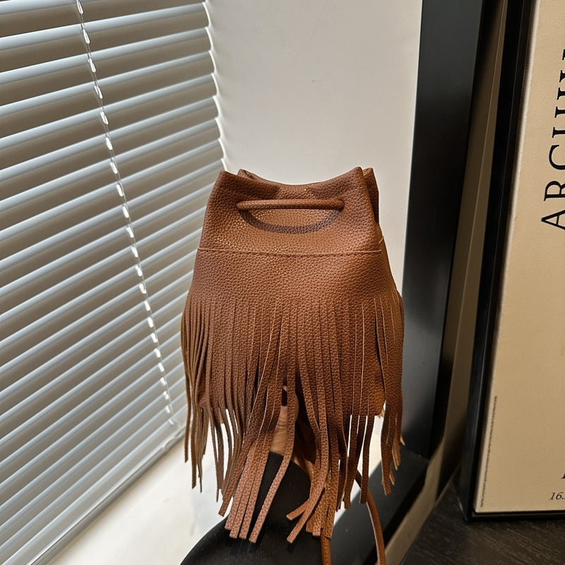 Soft PU Leather Women's Tassel Small Satchel Bag